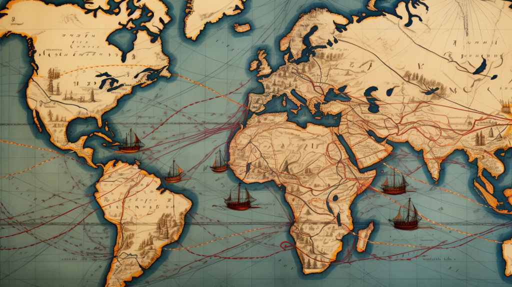 Eine alte Karte zeigt die verschlungenen Wege des Gewürzhandels, der Kontinente durchquerte.